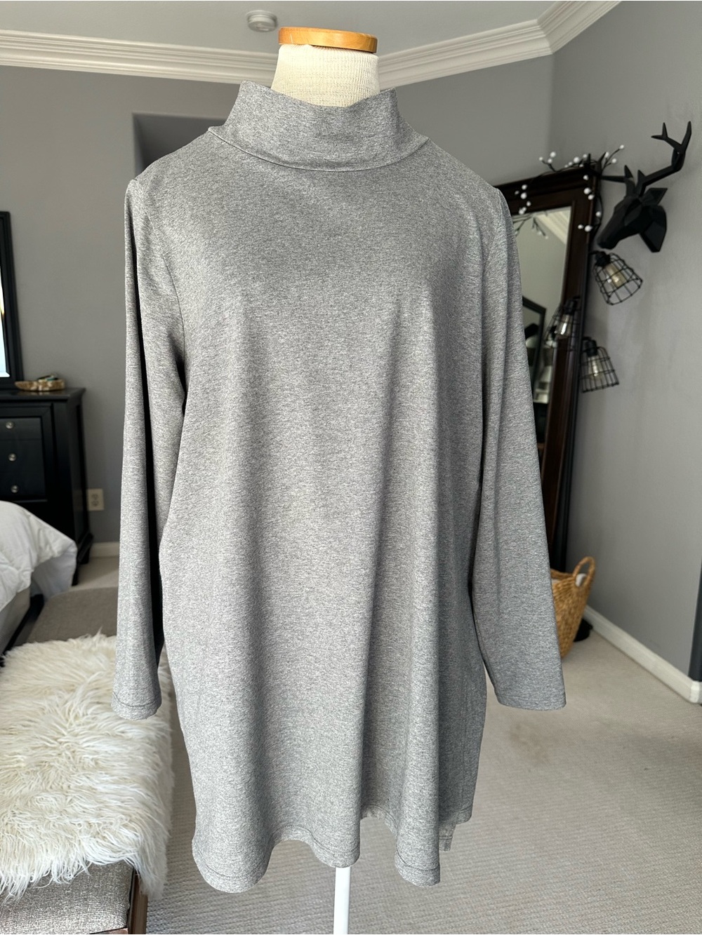 Eileen Fisher Mock Neck Tunic Knit Top Gray size XL